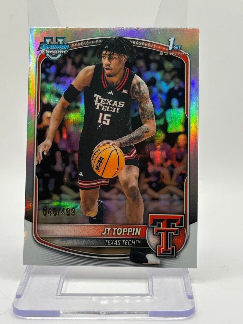 2025-26 Bowman Chrome JT Toppin 1st Refractor 40/499 SP Texas Tech Red Raiders